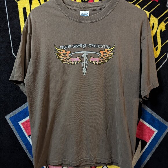 Vintage Y2K Trans-Siberian Orchestra Brown Logo T-Shirt size Large - Picture 1 of 4